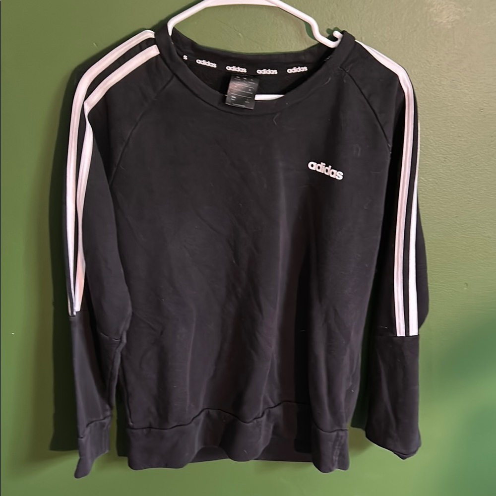 Adidas Black Crewneck with White Sleeve Stripes